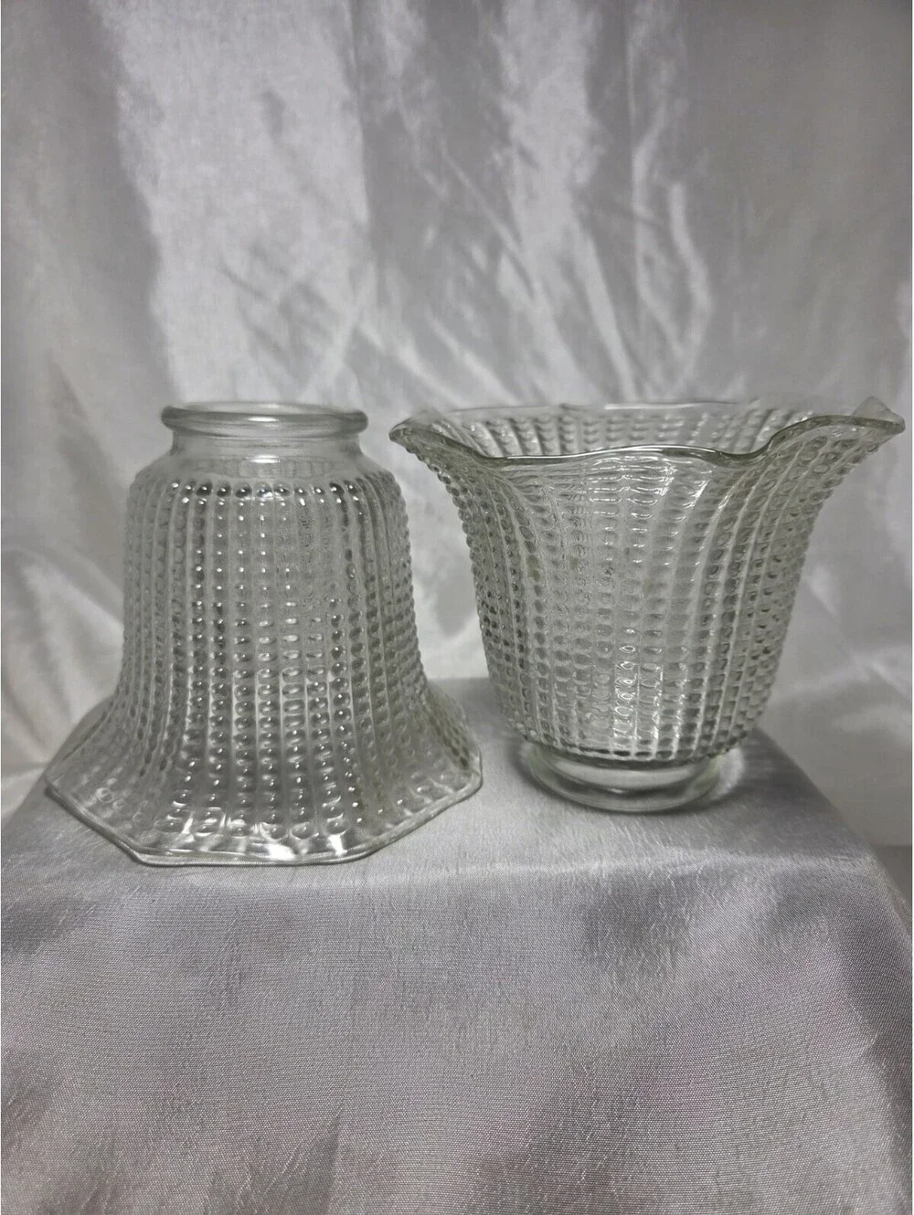 2 Clear Hobnail Bead Ribbed Glass Light Shade Ceiling Fan Octagon 2